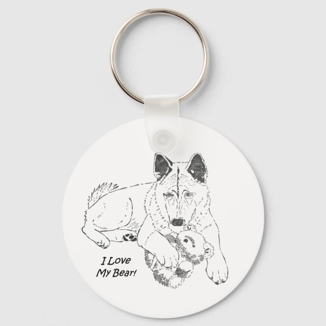 Porte-clés portrait de mignonne akita avec chien ours en pelu (Recto)