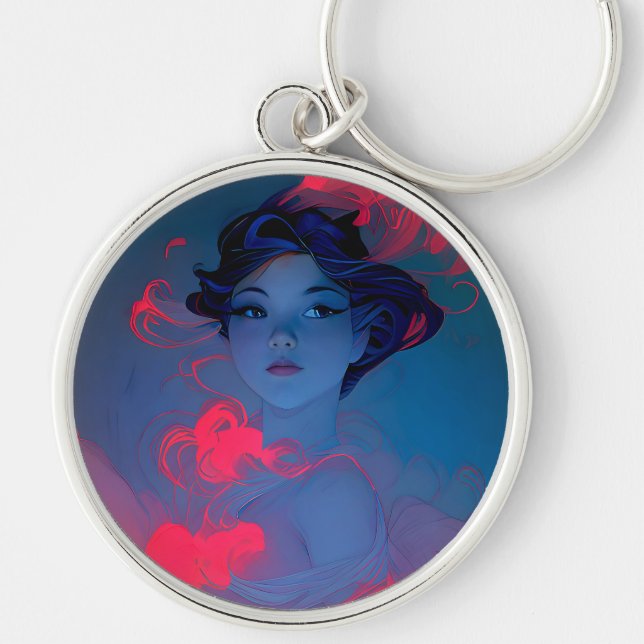 Porte-clés Portrait de Neon rose Anime Style Girl (Devant)