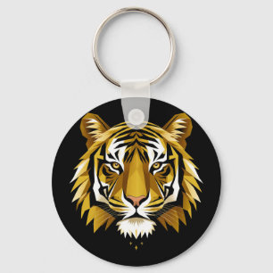 Porte-clés Portrait de tigre géométrique gras avec doré abstr
