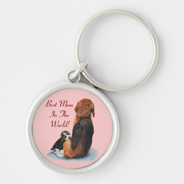 Porte-clés portrait du beagle chiot mignon avec maman chien (Devant)
