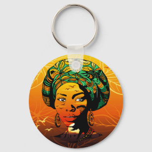 Porte-clés Portrait féminin africain avec coucher de soleil