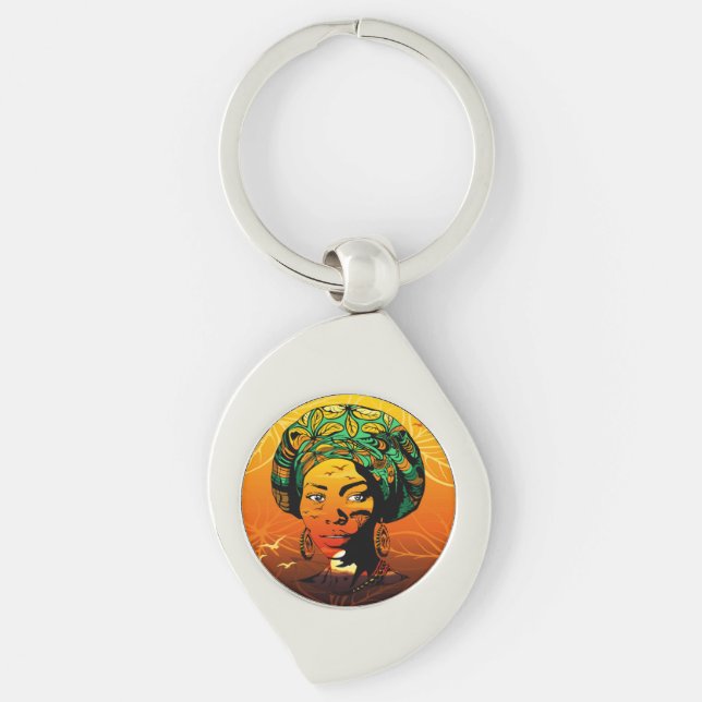 Porte-clés Portrait féminin africain avec coucher de soleil (Devant)