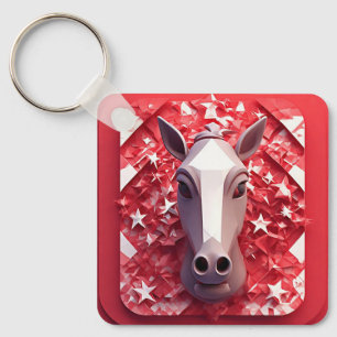 Porte-clés Portrait géométrique de cheval en rouge et blanc v