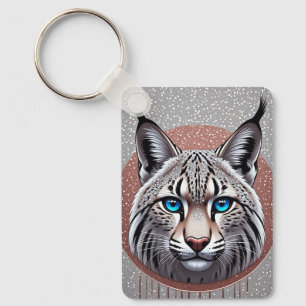 Porte-clés Portrait géométrique de lynx sauvage avec accents