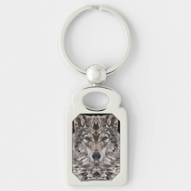 Porte-clés Portrait géométrique Wolf Lone (Devant)