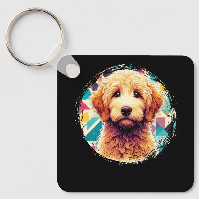 Porte-clés Portrait mignon Goldendoodle Chien sur Doodle Doré (Recto)