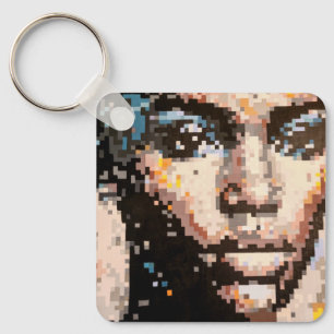 Porte-clés Portrait pixelisé avec une expression féroce