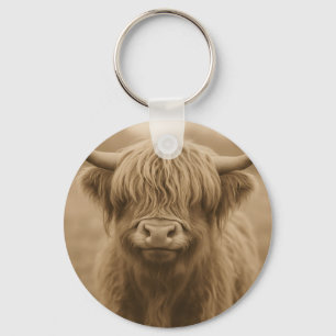 Porte-clés Portrait sépia de vache des Highlands