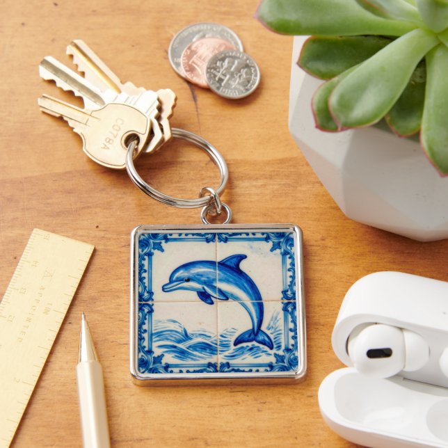 Porte-clés Portugal Azulejo Dolphin Ceramic Tile Style Keycha (Bureau)