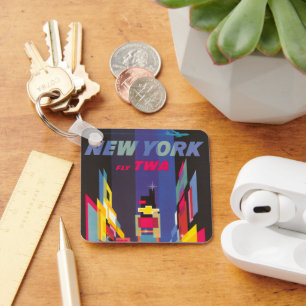Porte-clés Poster Vintage voyage, Fly Twa, New York