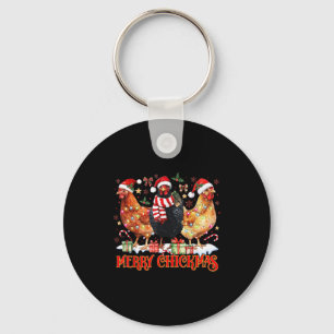 Porte-clés Poulet Noël Joyeux Chickmas Chapeau de Père Noël F