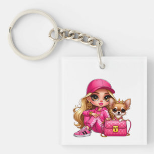 Porte-clés Poupée de mode rose et couverture en molleton pour