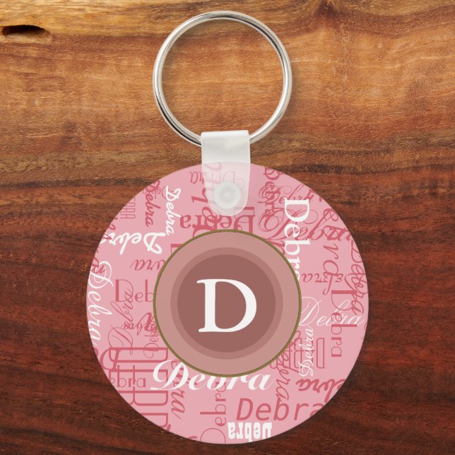 Porte-clés pour elle . monogramme rose personnalisé (Recto)