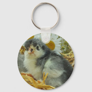 Porte-clés poussin, animal, bébé, mignonette, fleur jaune, bl