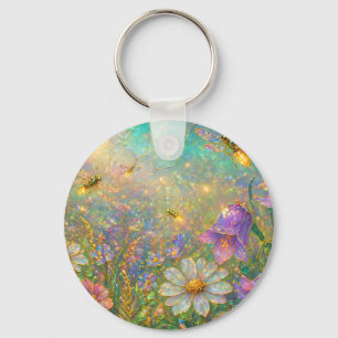 Porte-clés Prairie de fleurs sauvages avec libellules lumineu