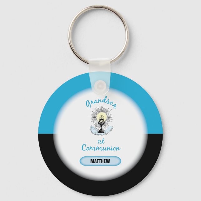Porte-clés Première communion de Grand-fils, Coupe bleue (Recto)
