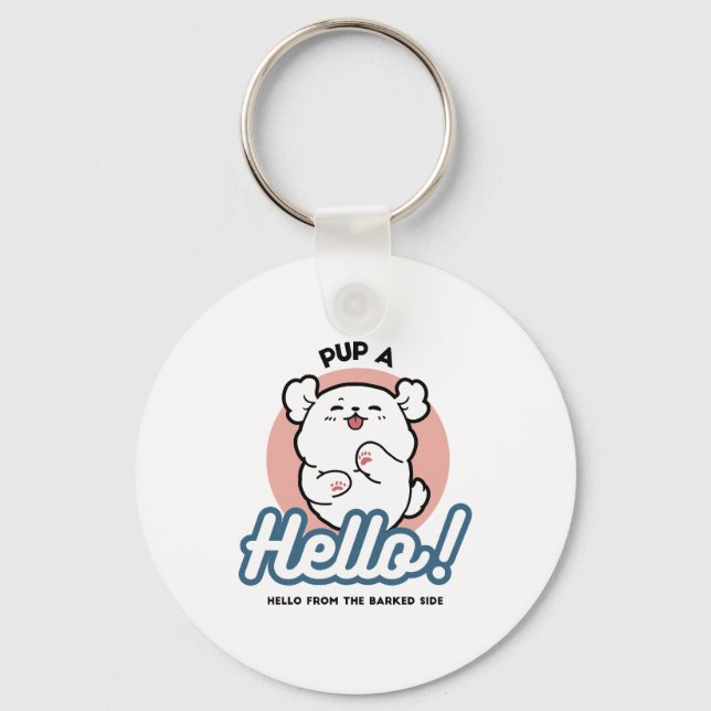 Porte-clés Prends un bonjour ! - Joyeux dessin de chien blanc (Recto)