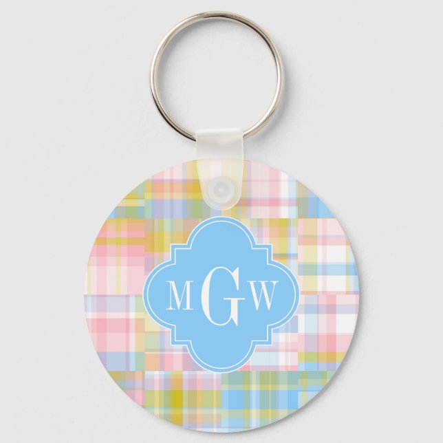 Porte-clés Preppy Patchwork Madras Pastel Quatrefoil Initials (Recto)