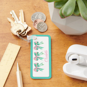 Porte-clés Préppy rose et turquoise florale vaches personnali