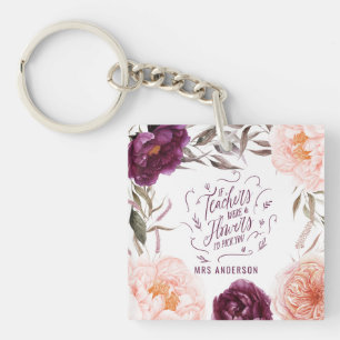 Porte-clés professeur mignon rose floral élégant 