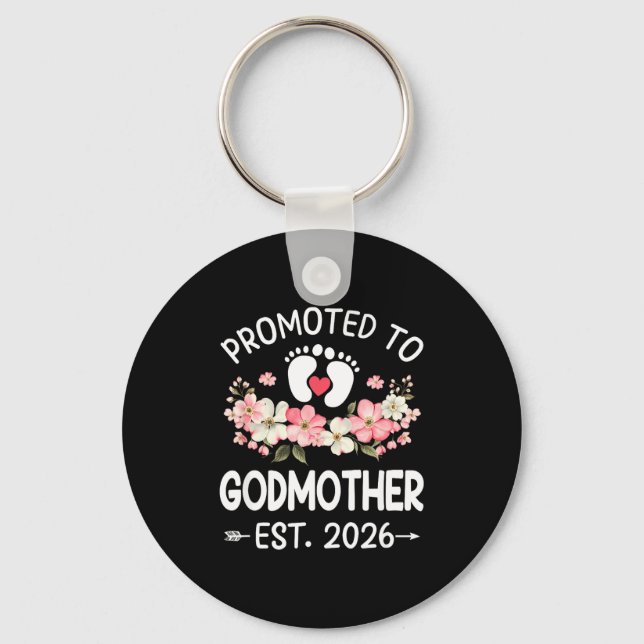Porte-clés Promoted To Godmother 2026 First Time Floral New G (Recto)