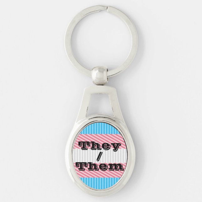 Porte-clés Pronoun Boho Stripe Transgender Pride personnalisa (Devant)