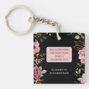 Porte-clés Proverbes 31 écriture rose et noir 