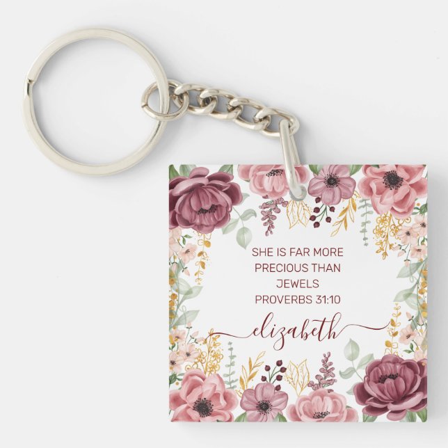 Porte-clés Proverbes 31 Élégante écriture de fleurs rose past (Devant)
