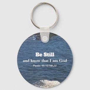 Porte-clés Psalm 46:10 Be Still Photo of Ocean Christian Blue