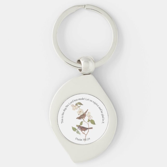 Porte-clés Psaume 118:24 Bible Verse et Sparrow Pair (Devant)
