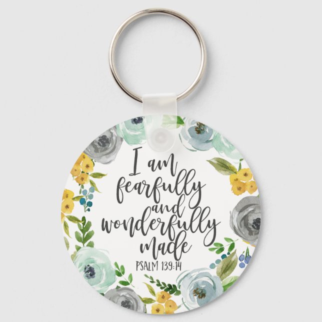 Porte-clés Psaume 139:14 Fearful and Wonderful Fabriqué flora (Recto)
