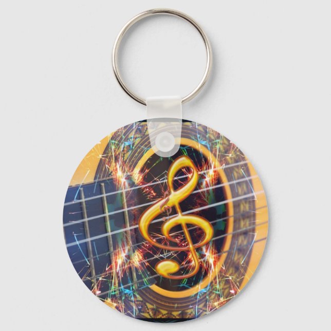 Porte-clés Psychadélique Accoustique Guitare, conception de l (Recto)