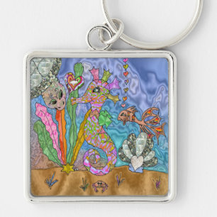 Porte-clés Psychedelic Seahorse Sea Turtle Art