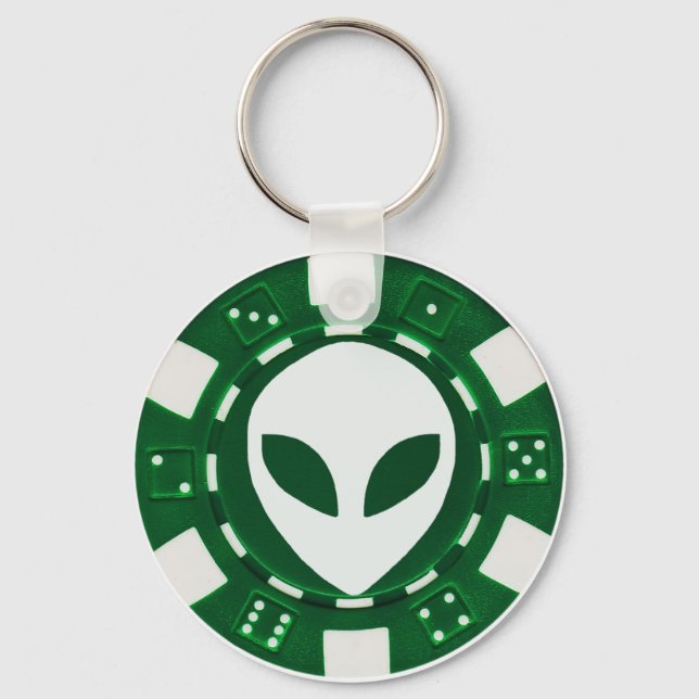 Porte-clés puce de poker alien vert (Recto)