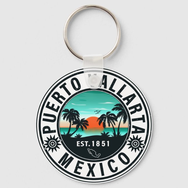 Porte-clés Puerto Vallarta Mexique Retro Sunset Souvenirs 60s (Recto)