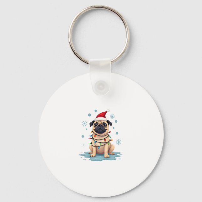Porte-clés Pug Dog Christmas Men Women (1) (Recto)