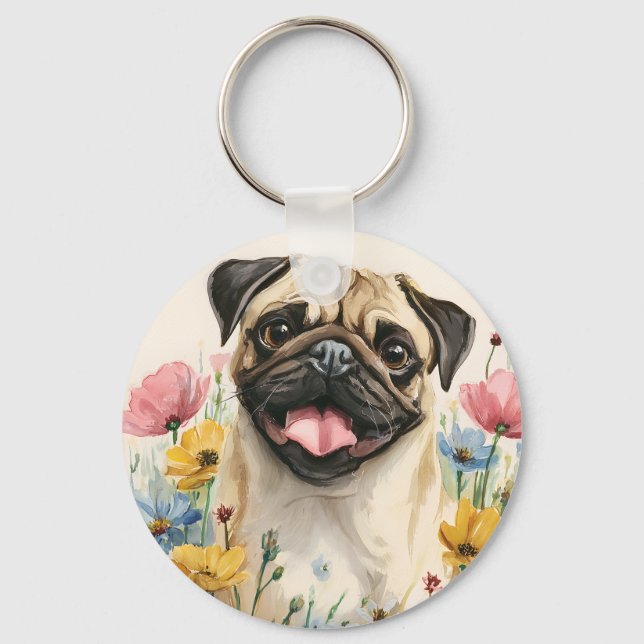 Porte-clés Pug Keychain – Watercolor (Recto)