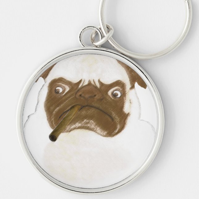 Porte-clés Puggy Grumpy personnalisée avec Cigar (Devant)