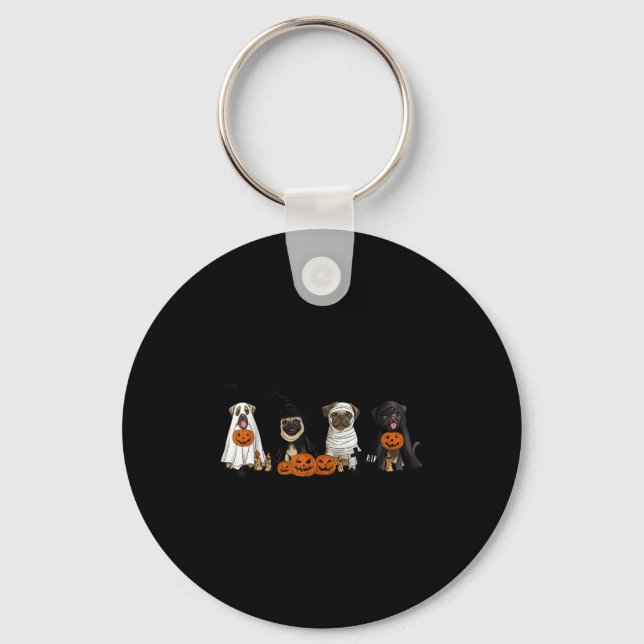 Porte-clés Pugs Dog Lovers - Pug Ghost Pug Witch Pug Hallowee (Recto)