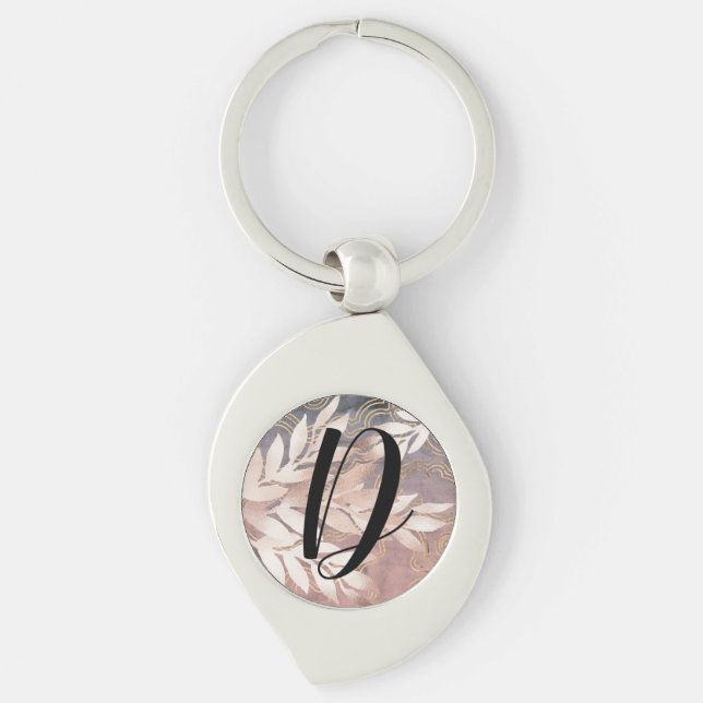 Porte-clés Pulvérisateurs roses de feuilles d'or sur des onde (Devant)