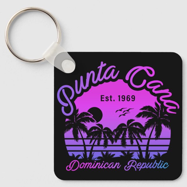 Porte-clés Punta Cana Dominicaine Palm Tree Retro Sunset 80s (Recto)