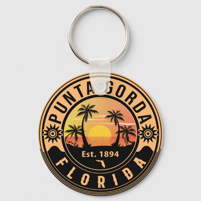 Porte-clés Punta Gorda Florida Retro Sunset Souvenirs (Recto)