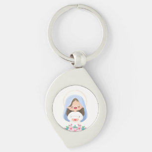 Porte-clés Pure Kawaii Vierge Marie avec Coeur - Blanc