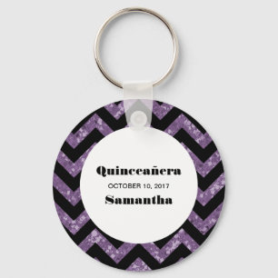 Porte-clés Purple Chevron Parties scintillant Quinceañera Por