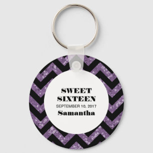 Porte-clés Purple Chevron Parties scintillant Sweet 16 Porte 