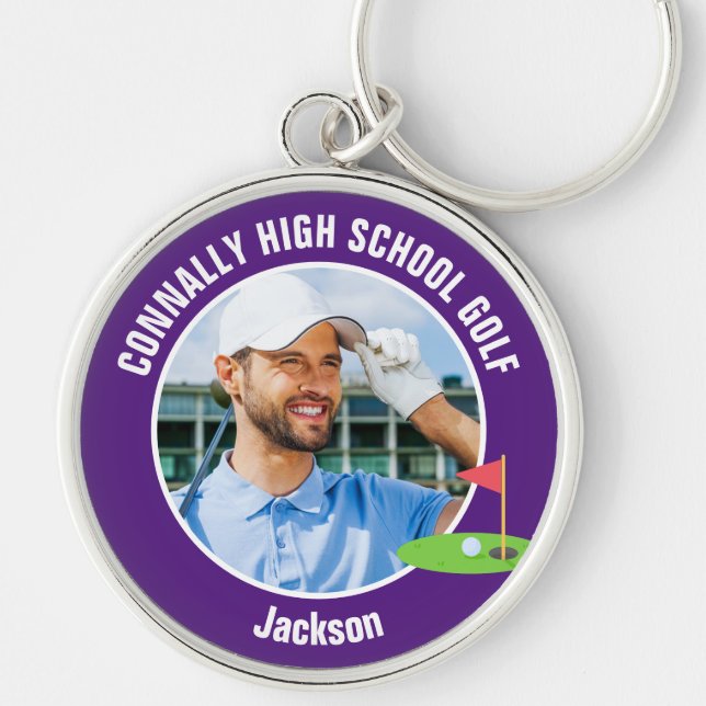 Porte-clés Purple Golfer Photo High School Golf Team (Devant)