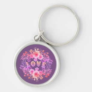 Porte-clés Purple LOVE dans l'aquarelle Fleurs