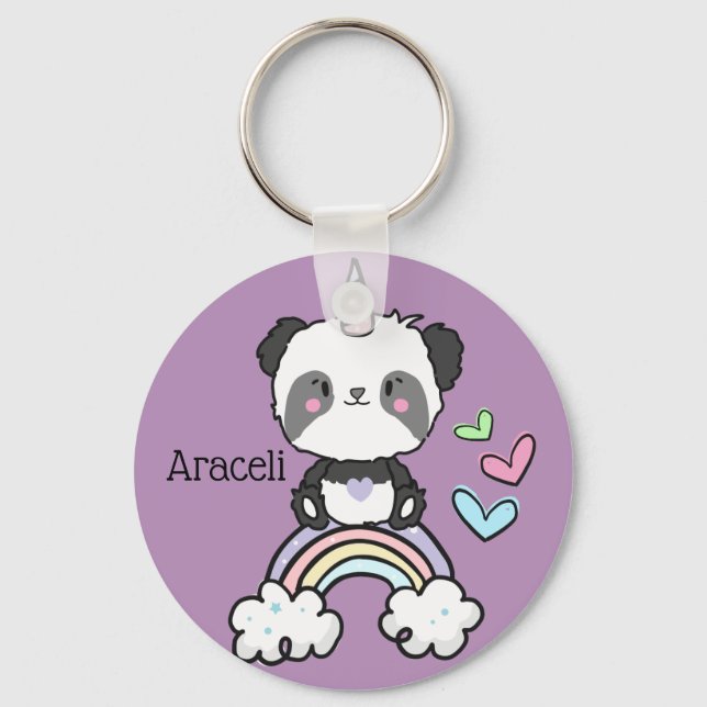 Porte-clés Purple Panda Unicorn sur Rainbow Personnalisé (Recto)