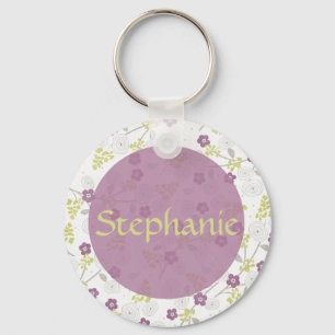 Porte-clés Purple Plumeria Porte - clé de bouton de nom perso