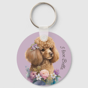 Porte-clés Purple Poodle Dog Floral Whimsical and Cute 